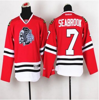 Youth Chicago Blackhawks #7 Brent Seabrook Red(White Skull) Stitched NHL Jersey