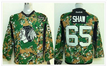Youth NHL Chicago Blackhawks #65 Andrew Shaw Camo Veterans Day Practice Stitched Jersey