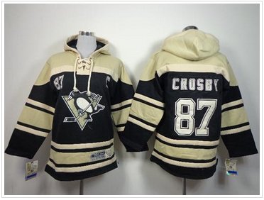 NHL Penguins #87 Sidney Crosby Black Sawyer Hooded Sweatshirt Jersey