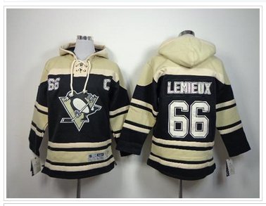 NHL Penguins #66 Mario Lemieux Black Sawyer Hooded Sweatshirt Jersey