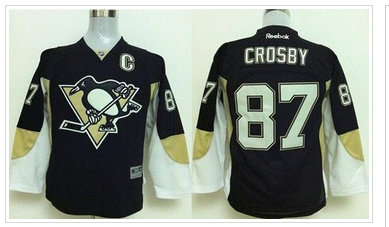 Youth NHL Pittsburgh Penguins #87 Sidney Crosby Stitched Black Jersey