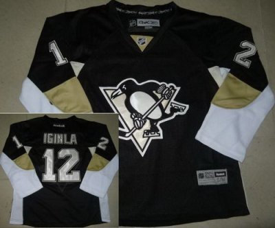 Youth Kids Pittsburgh Penguins 12 Jarome Iginla Black NHL Jerseys
