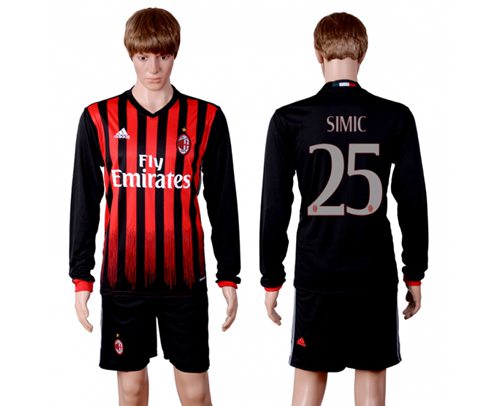 AC Milan #25 Simic Home Long Sleeves Soccer Club Jersey