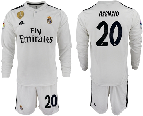 Real Madrid #20 Asensio White Home Long Sleeve Soccer Club Jersey