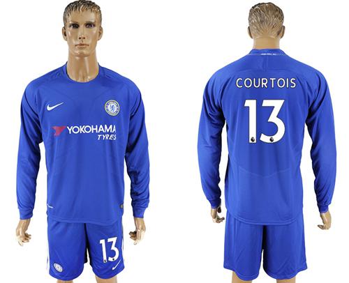 Chelsea #13 Courtois Home Long Sleeves Soccer Club Jersey