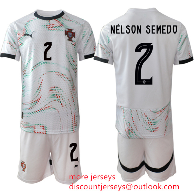 Men's Portugal Team #2 Nélson Semedo 2025 White Away Soccer Jersey Suit