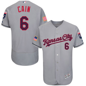 Kansas City Royals Lorenzo Cain Majestic Fashion Stars & Stripes FlexBase Player Jersey - Gray