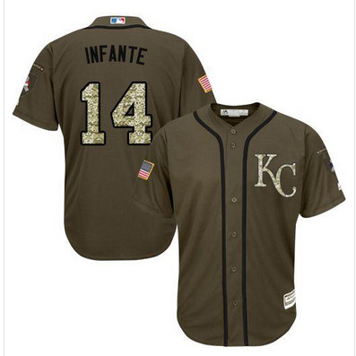 Royals #14 Omar Infante Green Salute to Service Stitched MLB Jersey