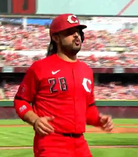 Men's Cincinnati Reds #28 Eugenio Suarez Red 2026 City Connect Stadium Stitched Baseball Jersey