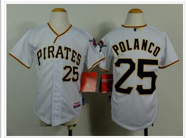 Youth Pirates #25 Gregory Polanco White Cool Base Baseball Jersey