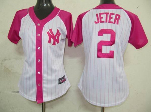New York Yankees 2 Derek Jeter Womens Pink Splash Fashion Jersey