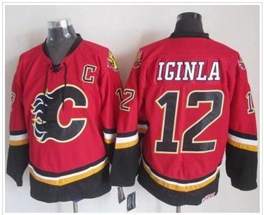 Calgary Flames #12 Jarome Iginla Red& Black CCM Throwback Stitched NHL Jersey