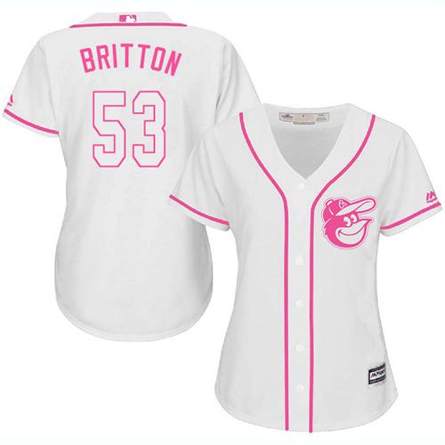 Orioles #53 Zach Britton White Pink Fashion Women's Stitched MLB Jersey