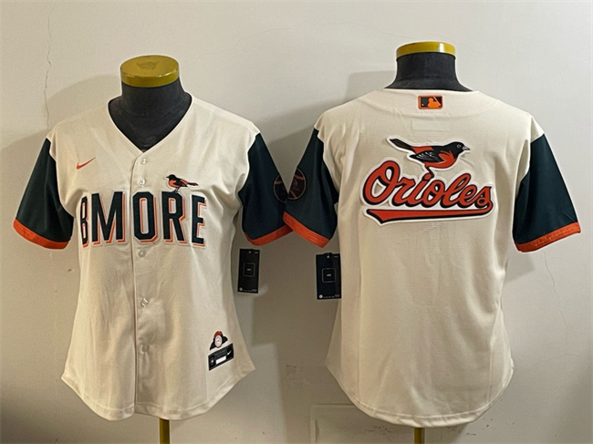 Women's Baltimore Orioles Team Big Logo Natural 2026 City Connect Stadium Stitched Baseball Jersey(Run Small) 001