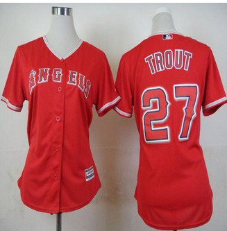 Women Los Angeles Angels of Anaheim #27 Mike Trout Red Alternate Stitched Baseball Jersey