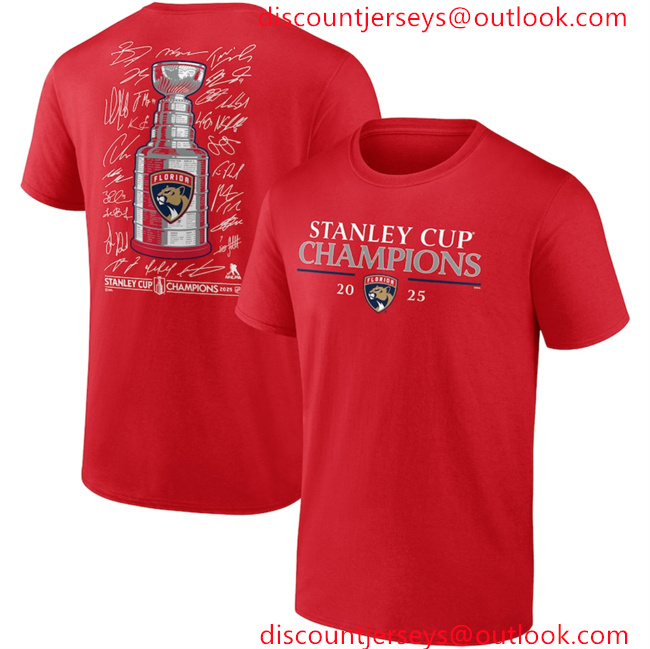 Men's Florida Panthers Red 2025 Stanley Cup Champions Signature Roster T-Shirt
