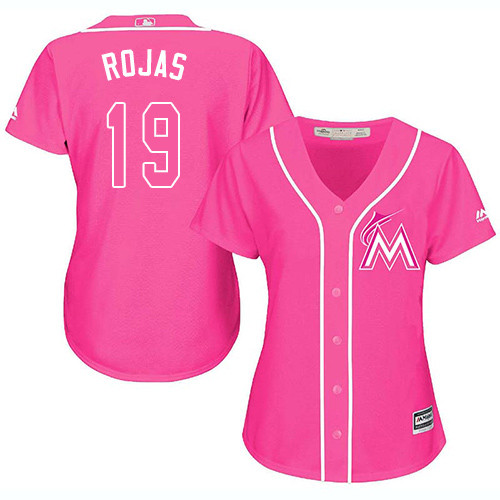 Marlins #19 Miguel Rojas Pink Fashion Women's Stitched Baseball Jersey
