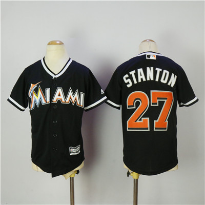 Marlins #27 Giancarlo Stanton Black Youth Cool Base Stitched MLB Jersey