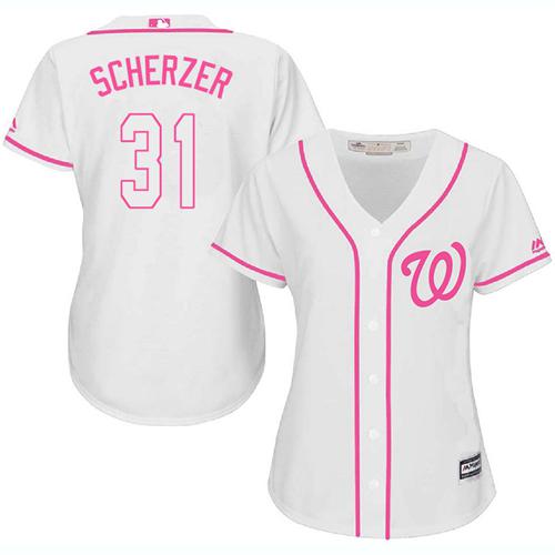 Nationals #31 Max Scherzer White Pink Fashion Women's Stitched MLB Jersey