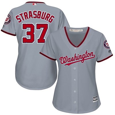 Nationals #37 Stephen Strasburg Grey Road Women's Stitched MLB Jersey
