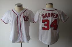 MLB Washington Nationals Bryce Harper Women White Jerseys #34