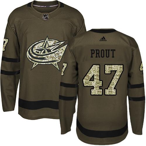 Adidas Blue Jackets #47 Dalton Prout Green Salute to Service Stitched NHL Jersey