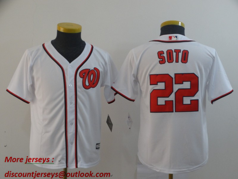 Youth Nationals 22 Juan Soto White Youth Cool Base Jersey