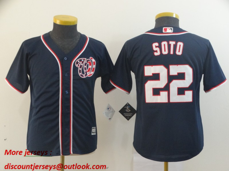 Youth Nationals 22 Juan Soto Navy Youth Cool Base Jersey