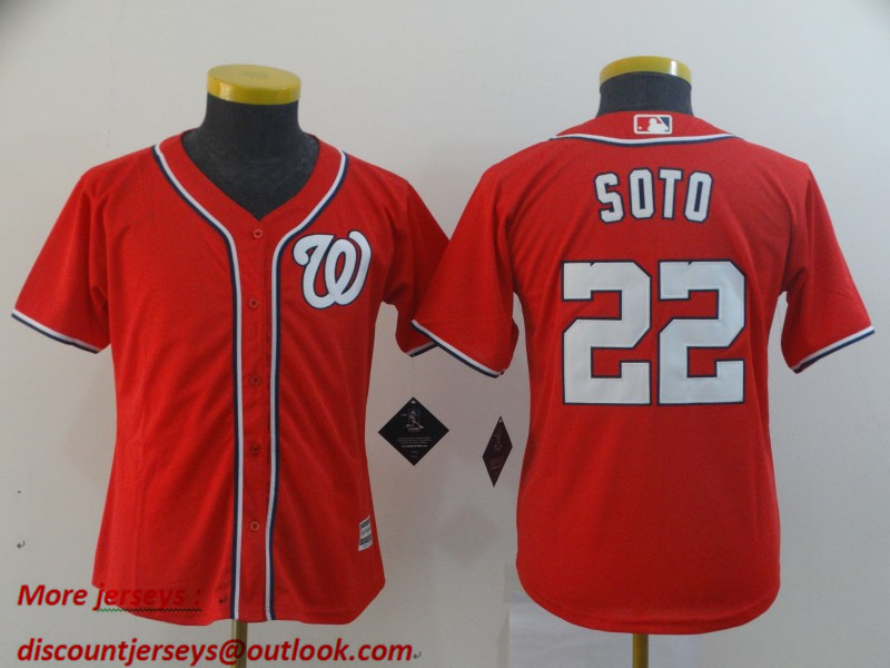 Youth Nationals 22 Juan Soto Red Youth Cool Base Jersey