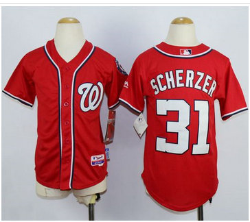 Youth Nationals #31 Max Scherzer Red Cool Base Stitched MLB Jersey