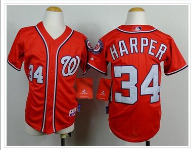 Youth Nationals #34 Bryce Harper Red Cool Base Baseball Jersey