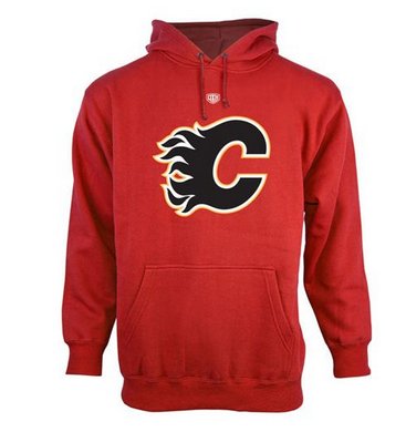 Calgary Flames Old Time Hockey Big Logo with Crest Pullover Hoodie Red