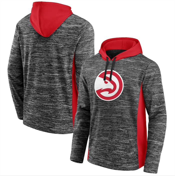 Men's Atlanta Hawks Heathered Charcoal Red Instant Replay Color Block Pullover Hoodie