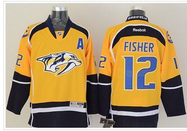 Nashville Predators #12 Mike Fisher Yellow Home Stitched NHL Jersey