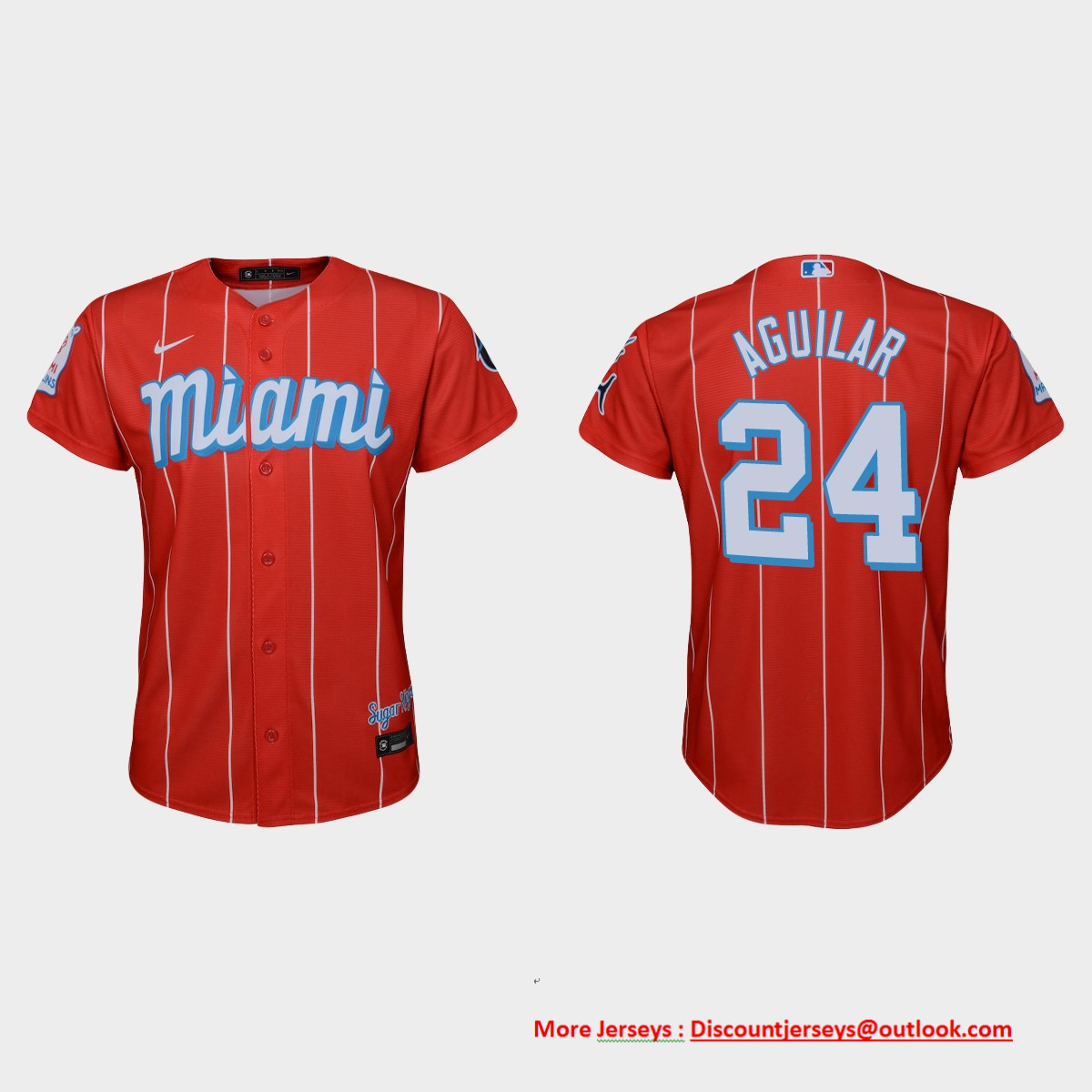 Miami Marlins #24 Jesus Aguilar Youth Nike 2021 City Connect Authentic MLB Jersey Red