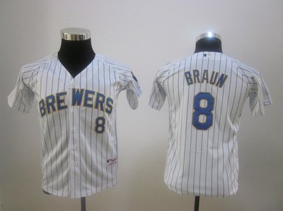 youth MLB Jerseys Milwaukee Brewers 8 Ryan Braun jersey whtie