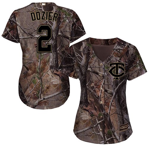 Twins #2 Brian Dozier Camo Realtree Collection Cool Base Women's Stitched Baseball Jersey