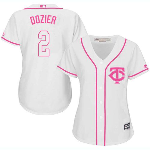 Twins #2 Brian Dozier White Pink Fashion Women's Stitched MLB Jersey