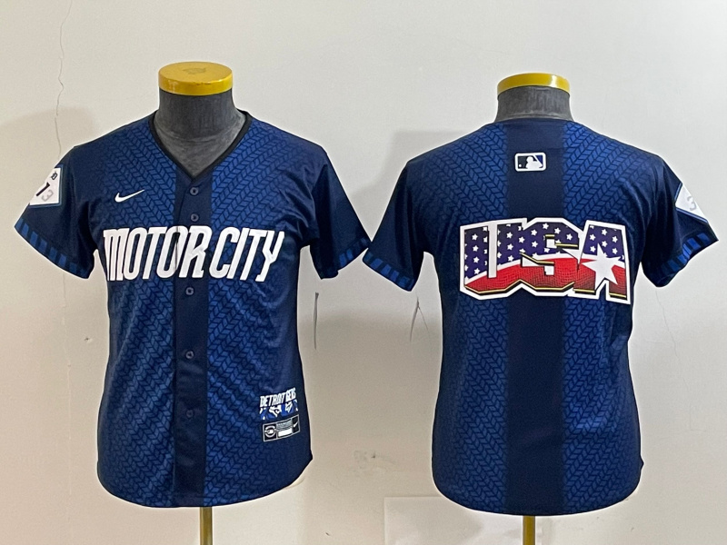 Youth Detroit Tigers Team Big Logo 2024 Navy City Connect Cool Base Limited Stitched jerseys 8