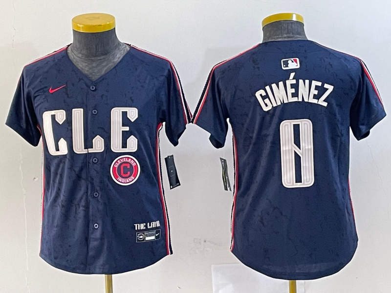 Youth Cleveland Guardians #0 Andrés Giménez Navy 2024 City Connect Limited Stitched Baseball Jersey 3