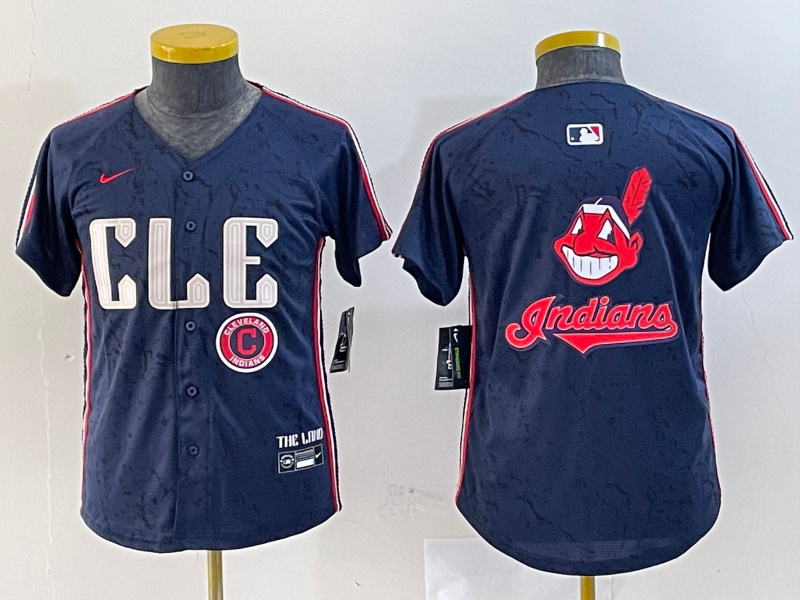 Youth Cleveland Guardians Team Big Logo Navy 2024 City Connect Stitched Baseball JerseyS 1