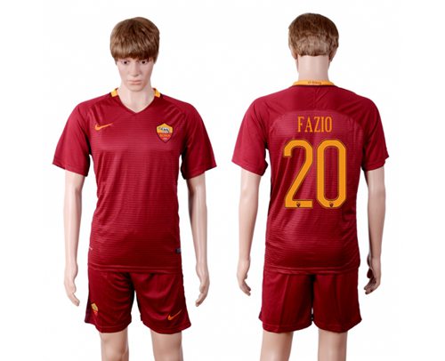 Roma #20 Fazio Red Home Soccer Club Jersey
