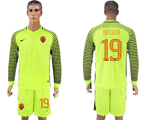 Roma #19 Becker Green Goalkeeper Long Sleeves Soccer Club Jersey