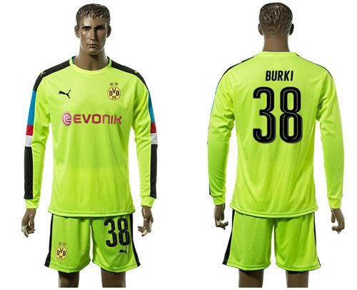 Dortmund #38 Burki Shiny Green Long Sleeves Goalkeeper Soccer Country Jersey