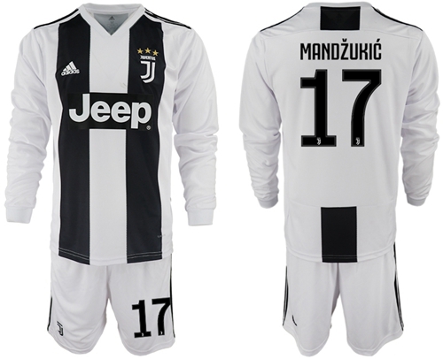 Juventus #17 Mandzukic Home Long Sleeves Soccer Club Jersey