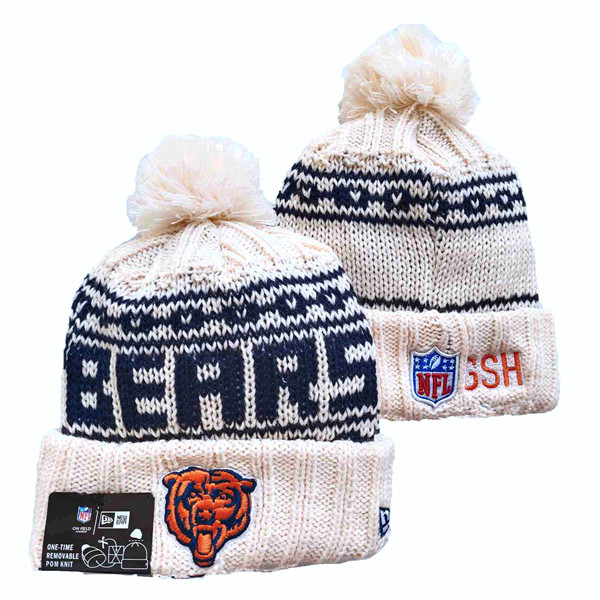 Bears Team Logo Pom Cuffed White Knit Hat YD