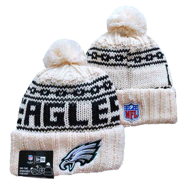 Eagles Team Logo Pom Cuffed White Knit Hat YD