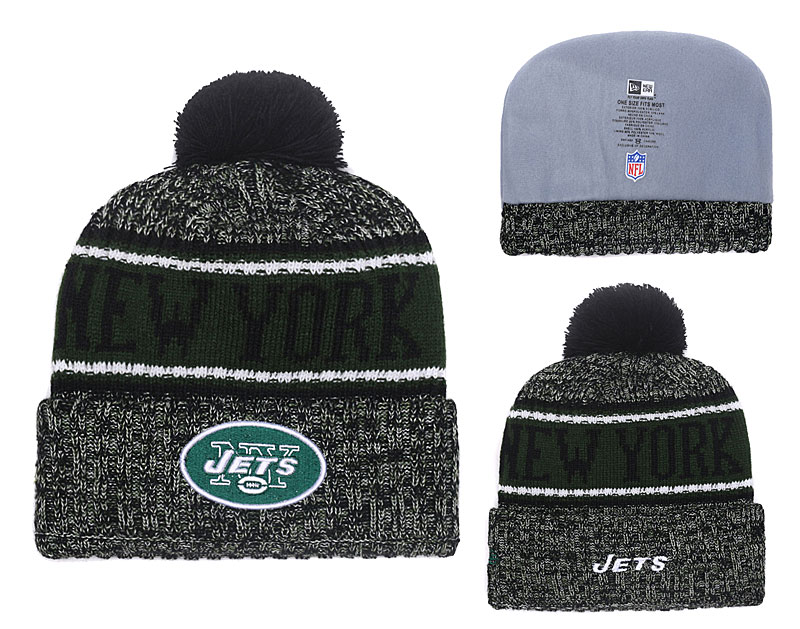 Jets Fresh Logo Green Pom Knit Hat YD