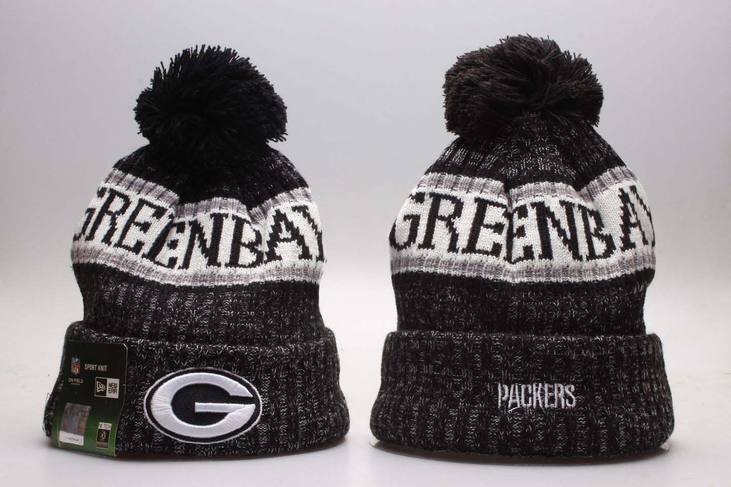Packers Team Logo Black Wordmark Cuffed Pom Knit Hat YP