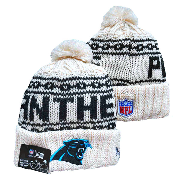 Panthers Team Logo Pom Cuffed White Knit Hat YD